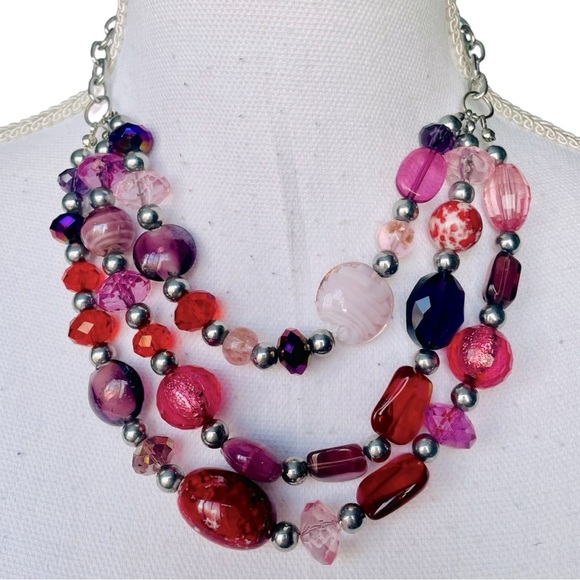 Multicolor Purple and Pink Beaded Layer Necklace - Picture 1 of 4